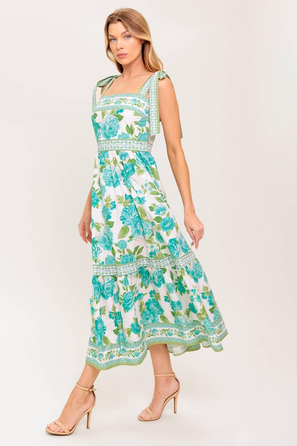 Written in the Sky Woven Midi Dress in ivory green, view 5 — Soul Flow Apparel