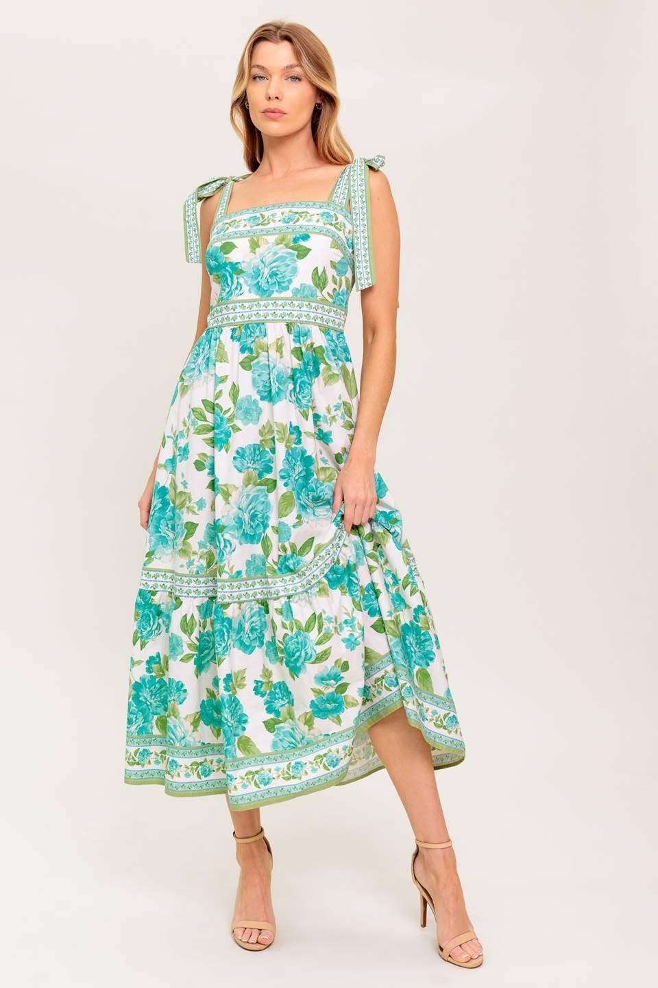 Written in the Sky Woven Midi Dress in ivory green, view 6 — Soul Flow Apparel