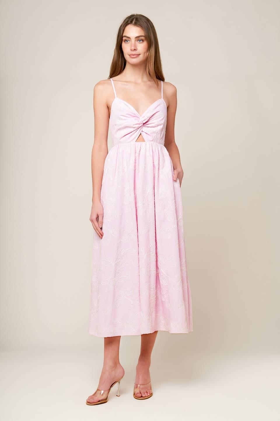 Along the Shore Pink Woven Midi Dress, view 1 — Soul Flow Apparel