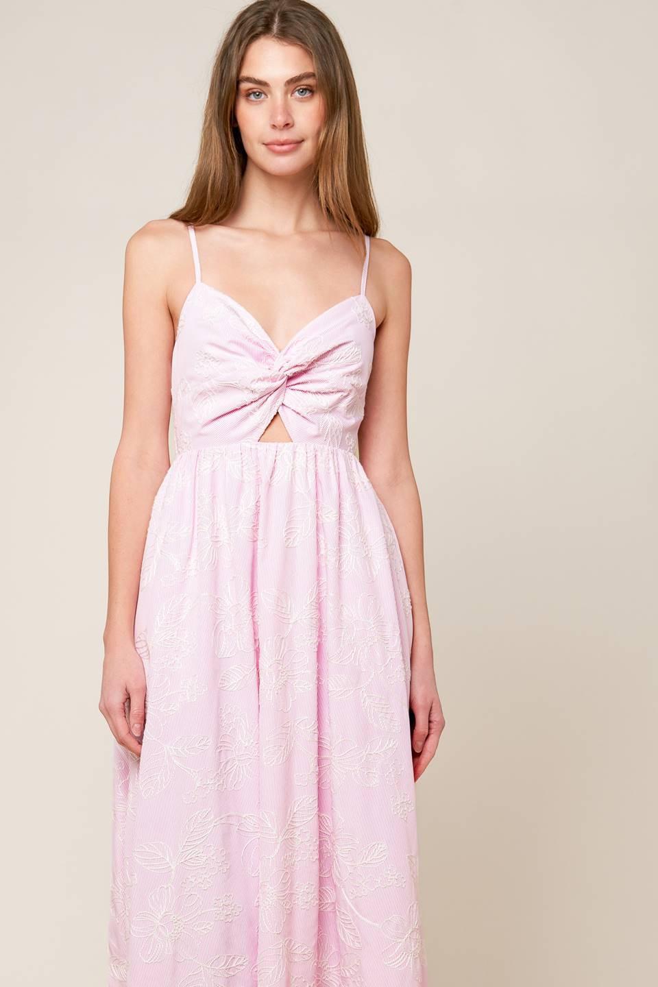 Along the Shore Pink Woven Midi Dress, view 3 — Soul Flow Apparel