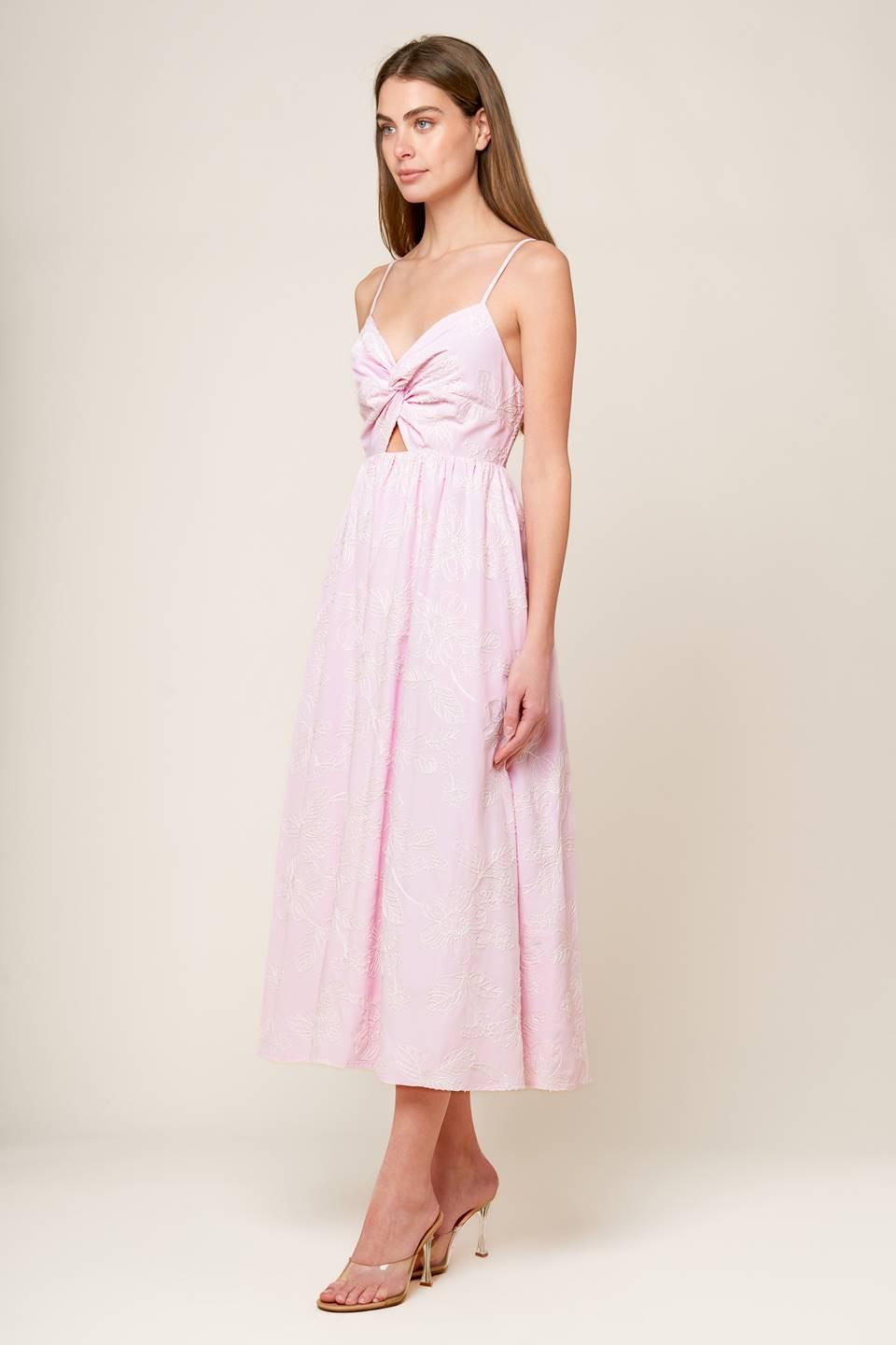 Along the Shore Pink Woven Midi Dress, view 4 — Soul Flow Apparel