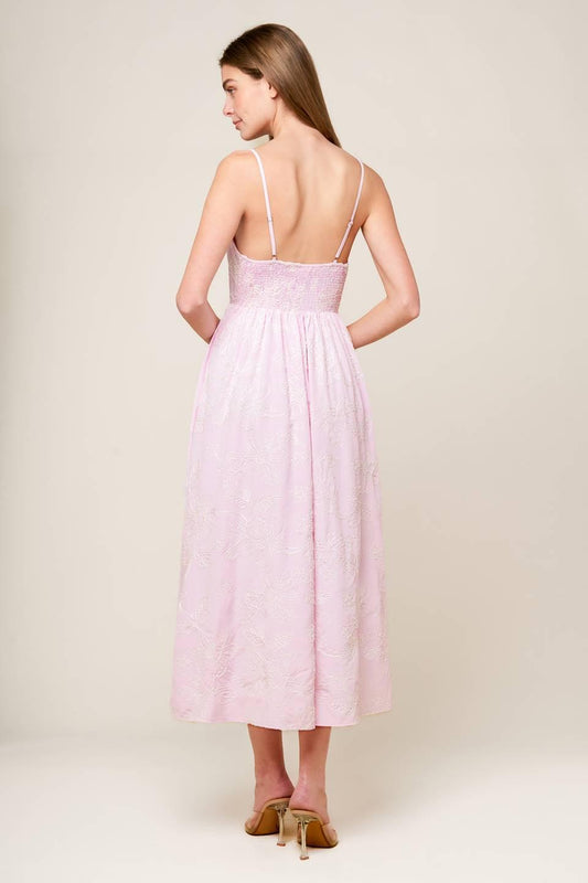 Along the Shore Pink Woven Midi Dress, view 5 — Soul Flow Apparel