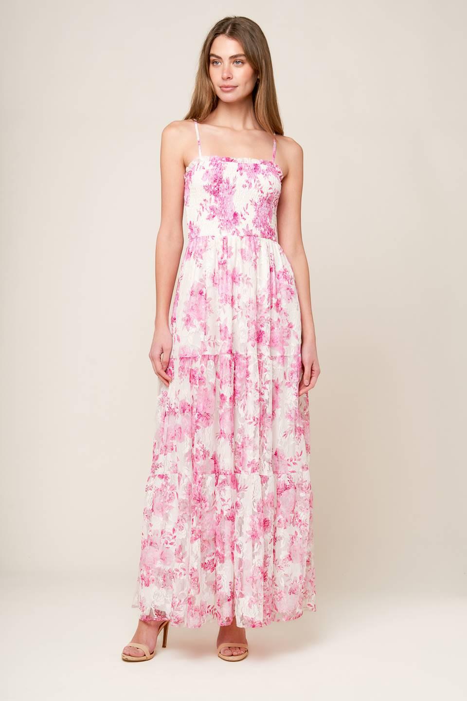 In This Moment Woven Lace Maxi Dress in ivory pink, view 1 — Soul Flow Apparel