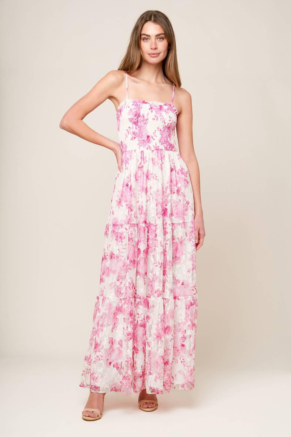 In This Moment Woven Lace Maxi Dress in ivory pink, view 2 — Soul Flow Apparel