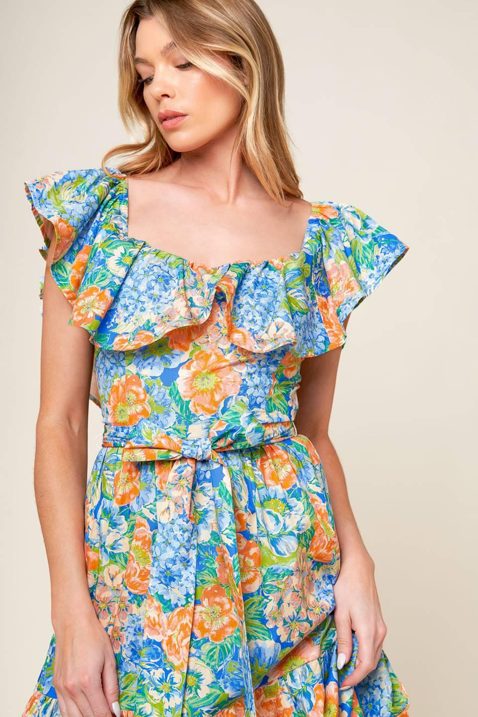 Delightful Garden Party Woven Maxi Dress in coral powder blue, view 7 — Soul Flow Apparel