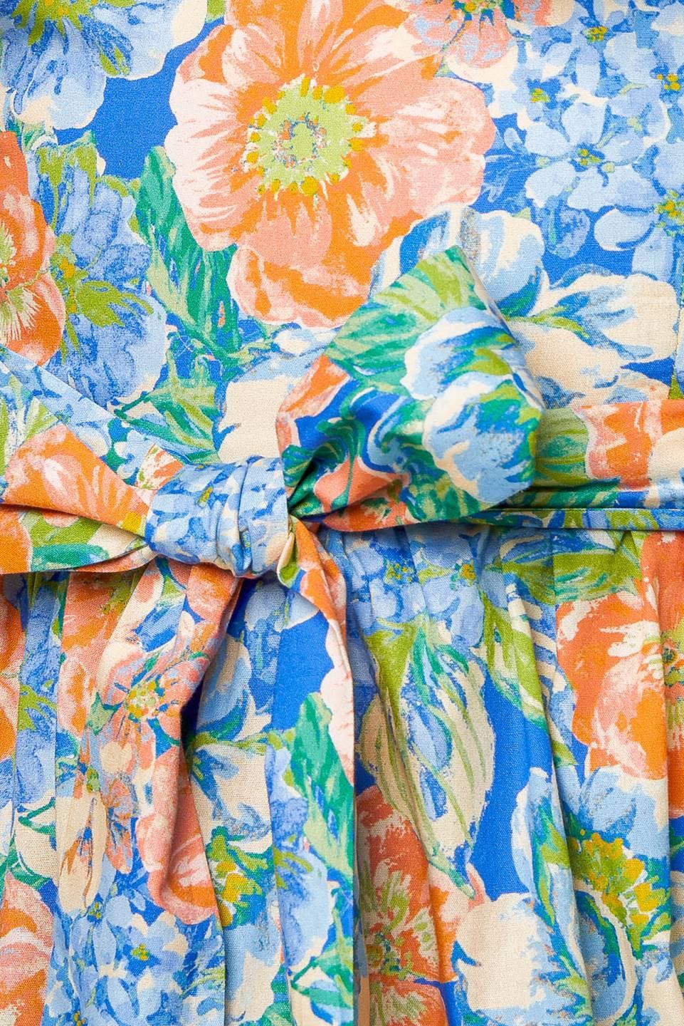 Delightful Garden Party Woven Maxi Dress in coral powder blue, fabric swatch — Soul Flow Apparel