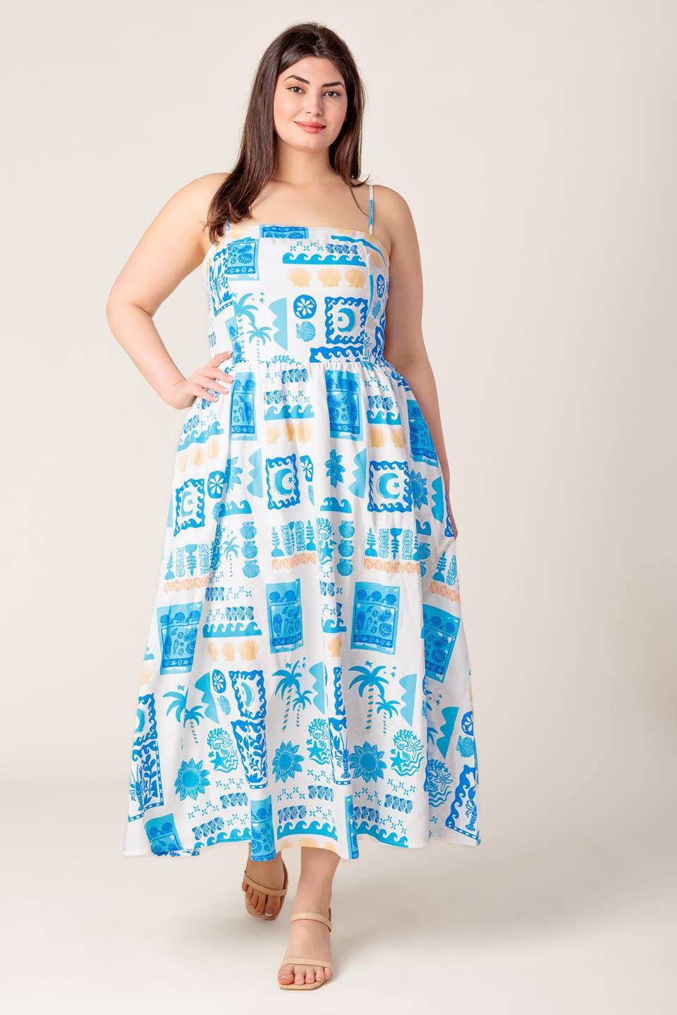Flower Girl Blue Woven Midi Dress in ivory, view 1 — Soul Flow Apparel