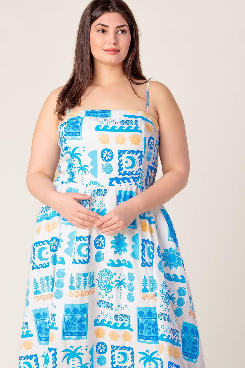 Flower Girl Blue Woven Midi Dress in ivory, view 3 — Soul Flow Apparel