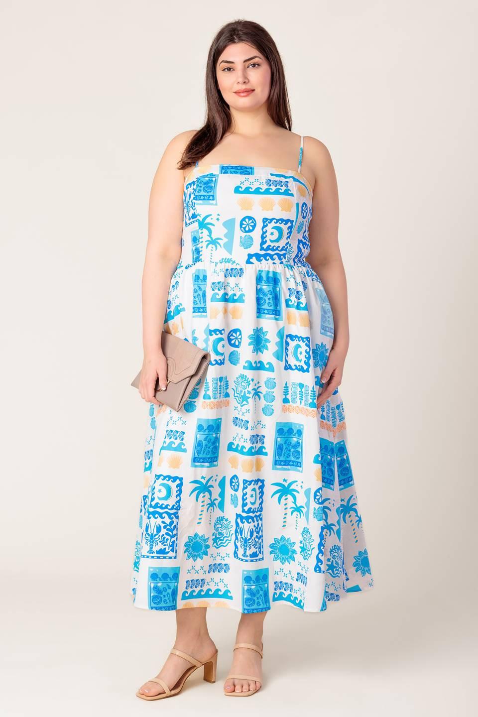 Flower Girl Blue Woven Midi Dress in ivory, view 5 — Soul Flow Apparel