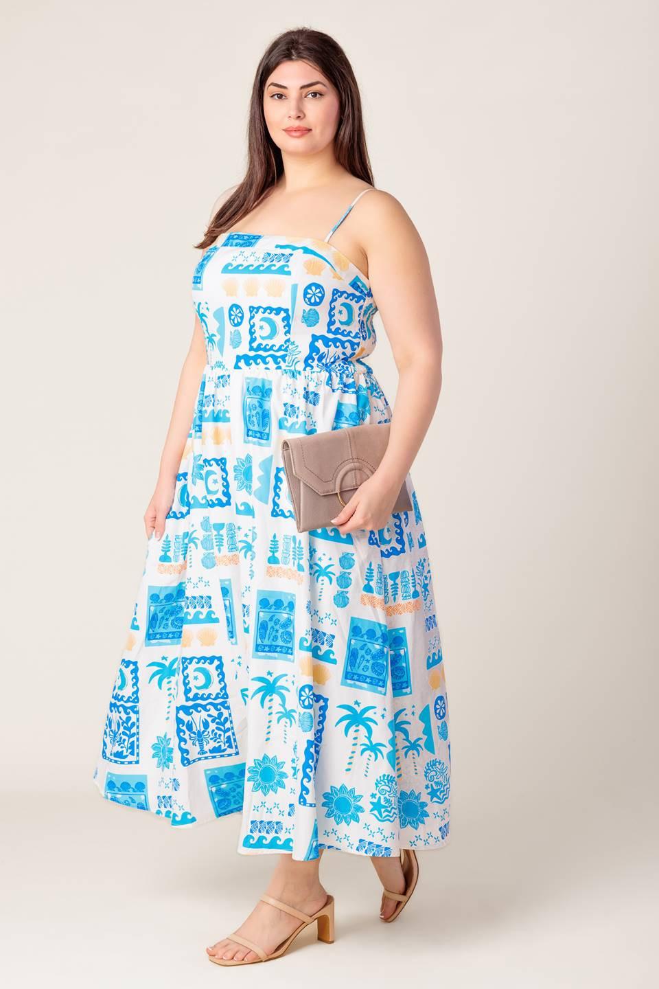 Flower Girl Blue Woven Midi Dress in ivory, view 6 — Soul Flow Apparel