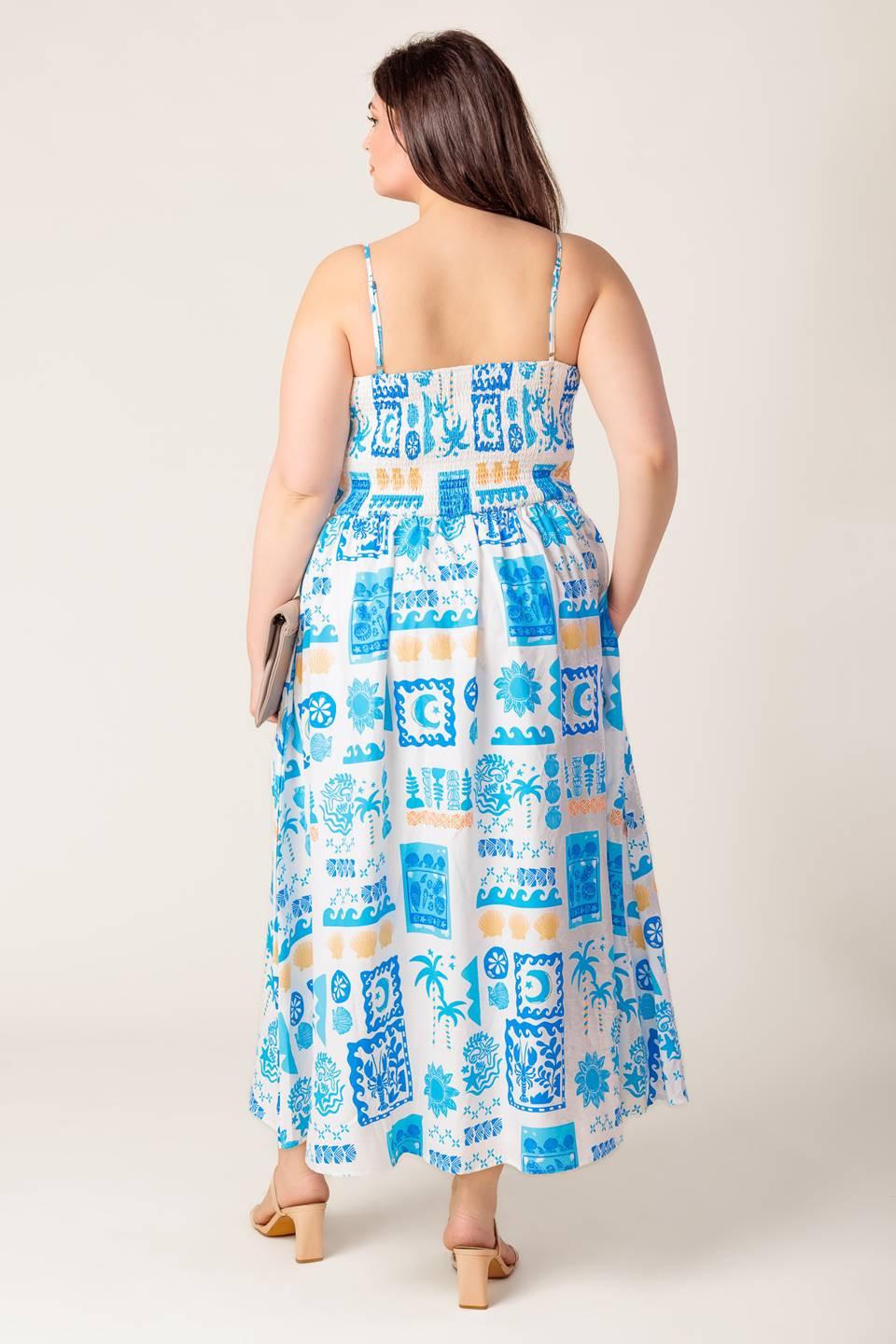 Flower Girl Blue Woven Midi Dress in ivory, view 7 — Soul Flow Apparel