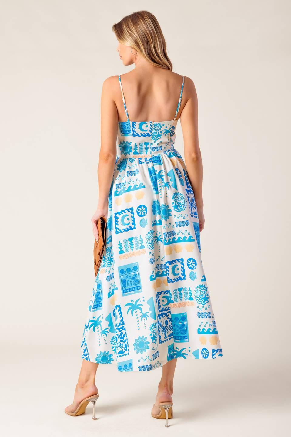 Flower Girl Blue Woven Midi Dress in ivory, view 6 — Soul Flow Apparel