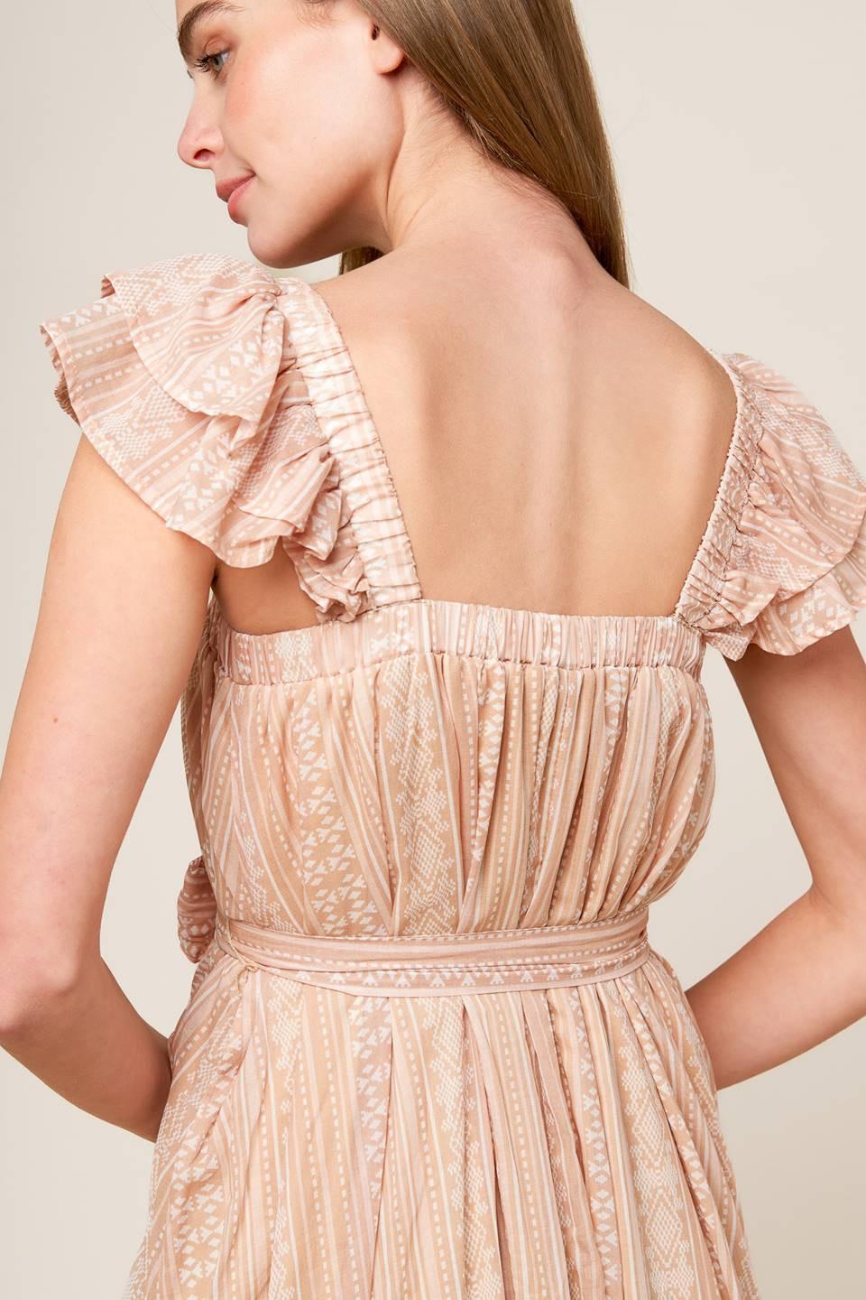Frolic Through Fields Woven Midi Dress in taupe, view 6 — Soul Flow Apparel