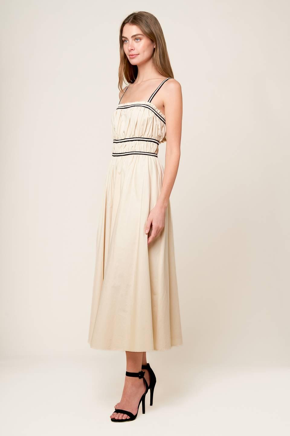 Terrific Timing Cream Woven Midi Dress, view 2 — Soul Flow Apparel