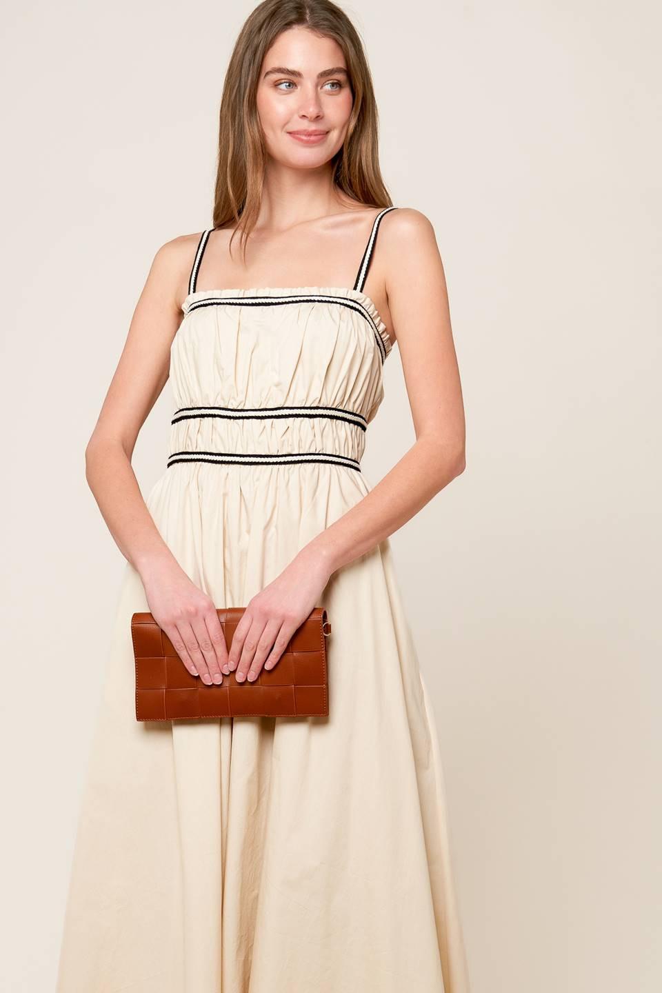 Terrific Timing Cream Woven Midi Dress, view 3 — Soul Flow Apparel
