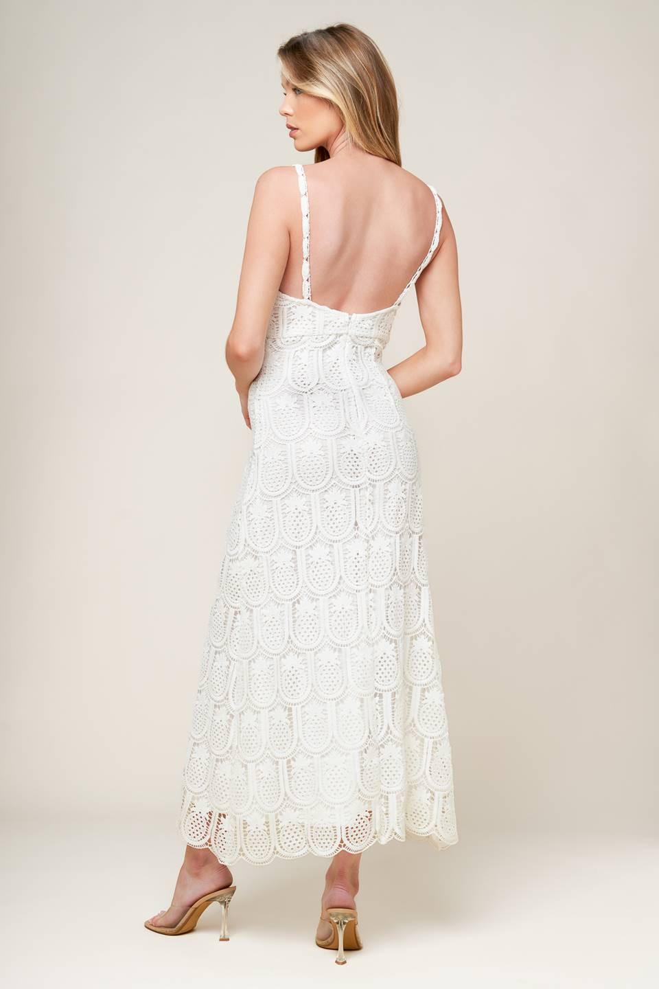 Loving Mentality White Woven Lace Midi Dress in off-white, view 5 — Soul Flow Apparel