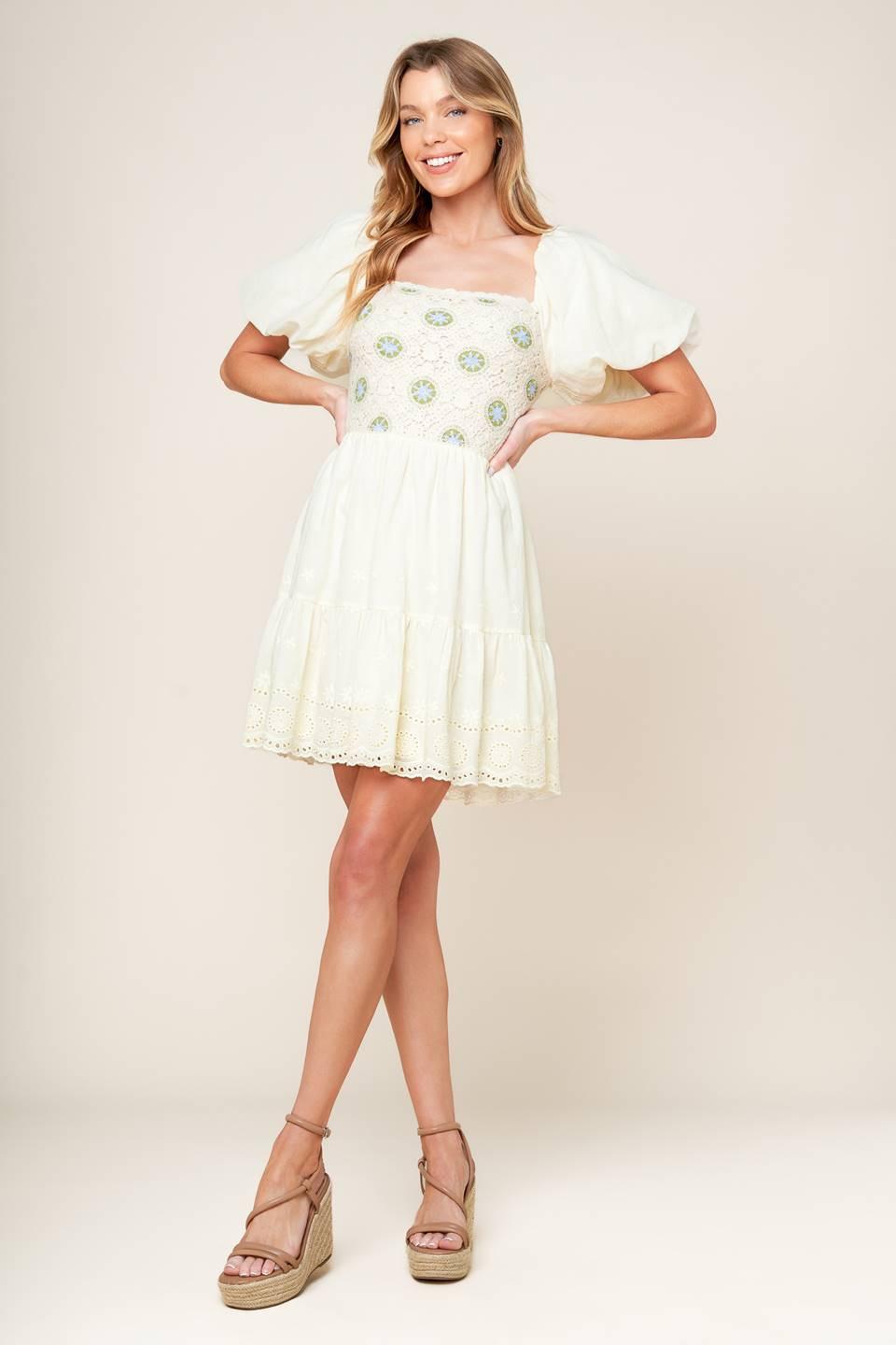Lola Grass Cream Woven Mini Dress, view 2 — Soul Flow Apparel