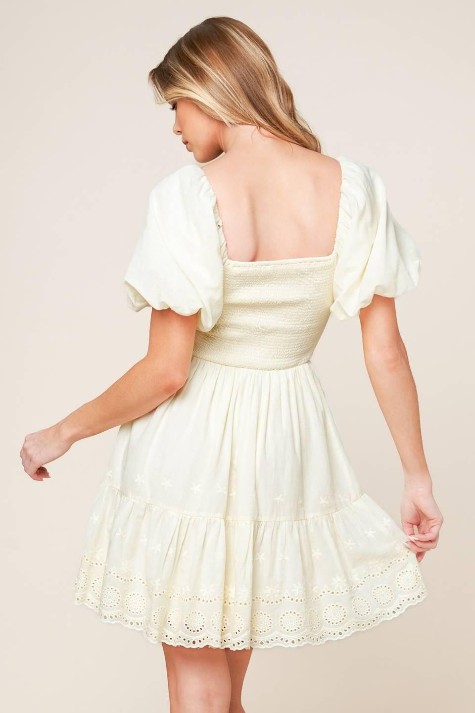 Lola Grass Cream Woven Mini Dress, view 4 — Soul Flow Apparel