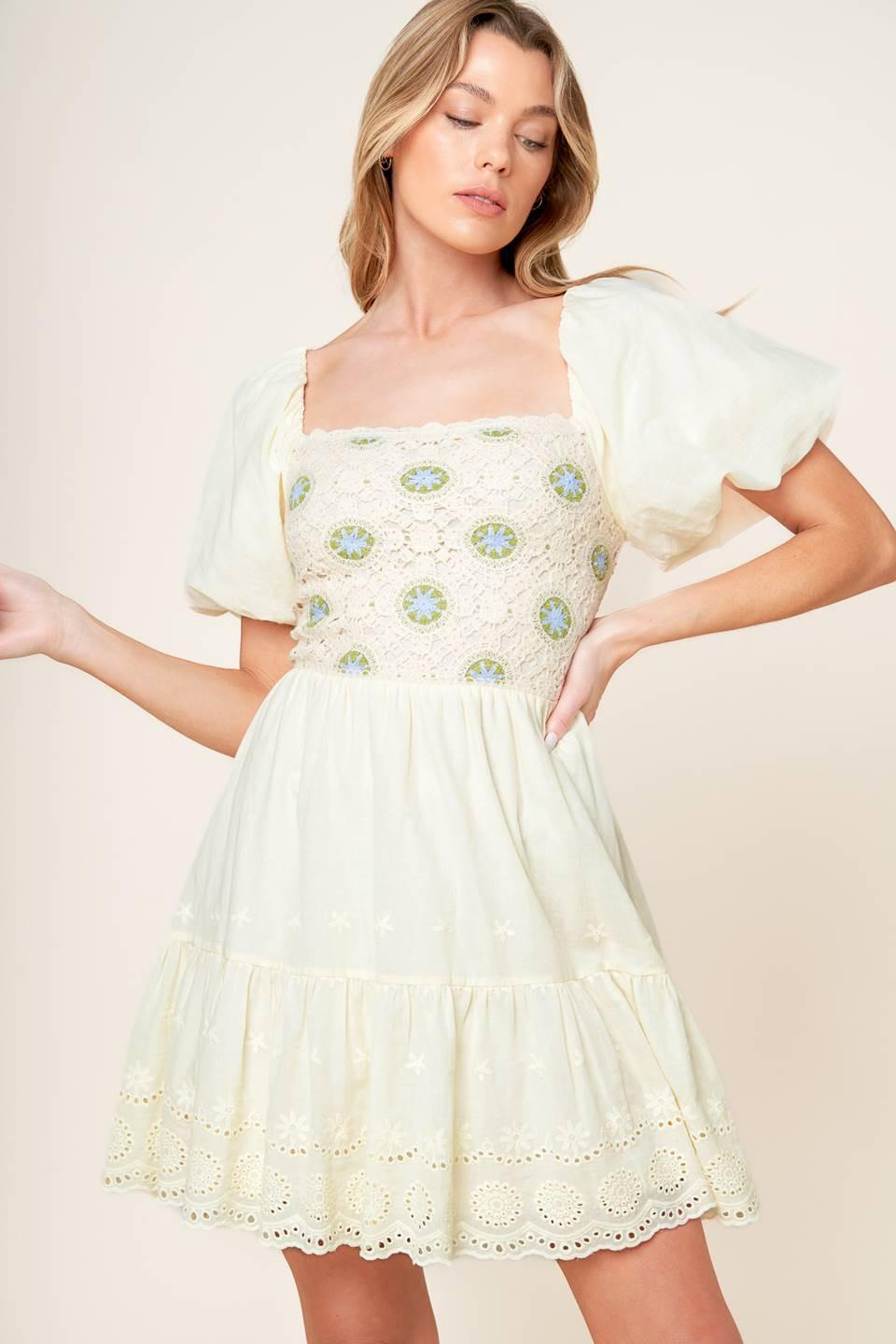 Lola Grass Cream Woven Mini Dress, view 6 — Soul Flow Apparel
