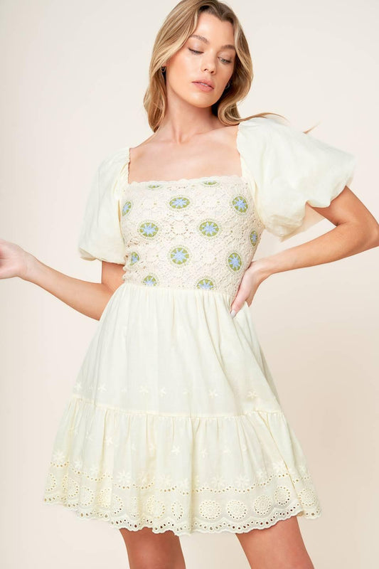 Lola Grass Cream Woven Mini Dress, view 6 — Soul Flow Apparel