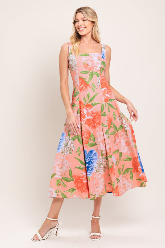 Peach Petal Woven Midi Dress, view 2 — Soul Flow Apparel