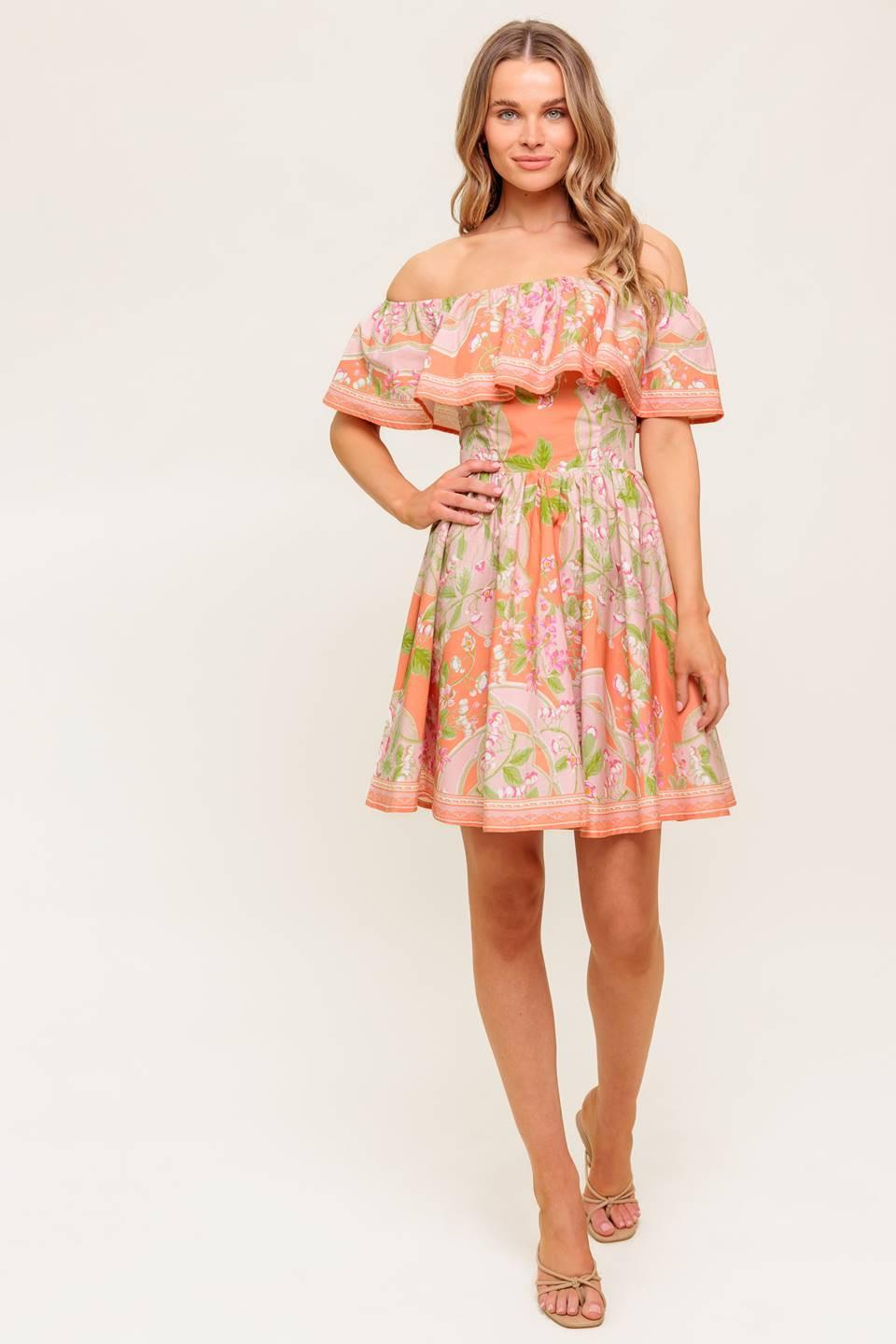 Whispering Coral Woven Mini Dress, view 1 — Soul Flow Apparel