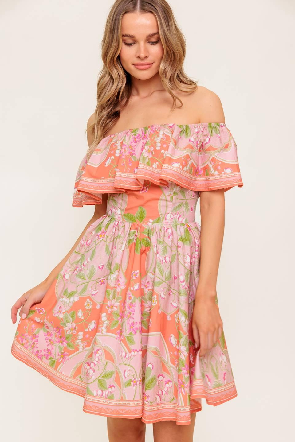 Whispering Coral Woven Mini Dress, view 5 — Soul Flow Apparel