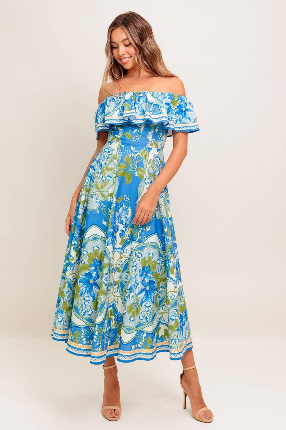Tropical Haze Powder Blue Woven Midi Dress, view 2 — Soul Flow Apparel