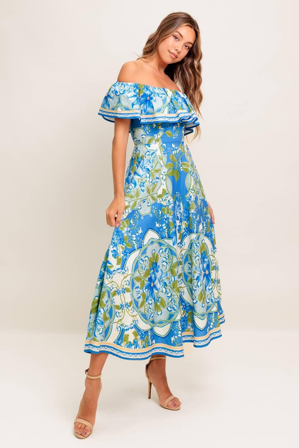 Tropical Haze Powder Blue Woven Midi Dress, view 4 — Soul Flow Apparel