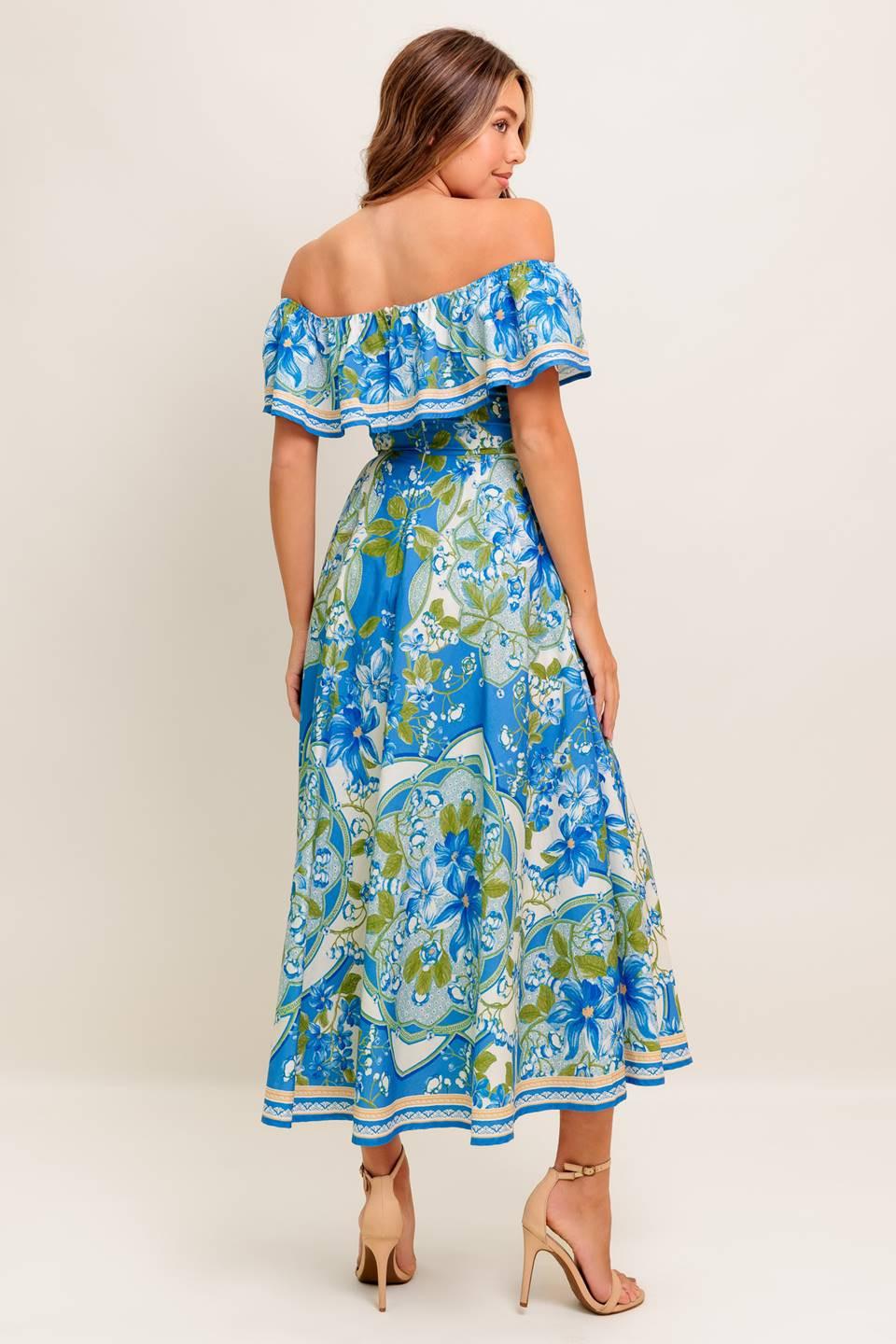 Tropical Haze Powder Blue Woven Midi Dress, view 5 — Soul Flow Apparel