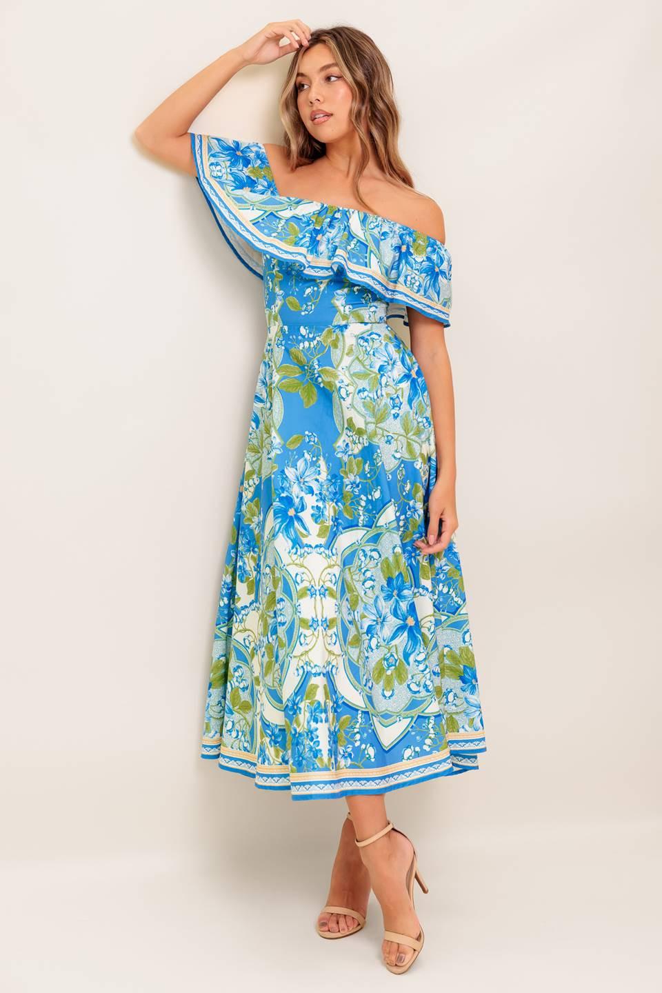 Tropical Haze Powder Blue Woven Midi Dress, view 6 — Soul Flow Apparel