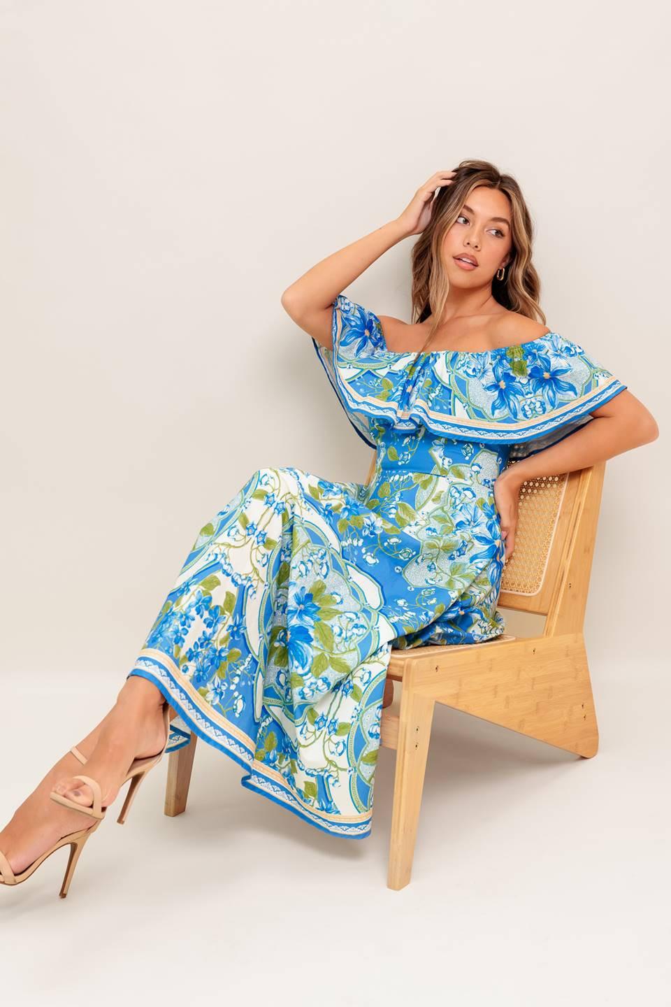 Tropical Haze Powder Blue Woven Midi Dress, view 8 — Soul Flow Apparel