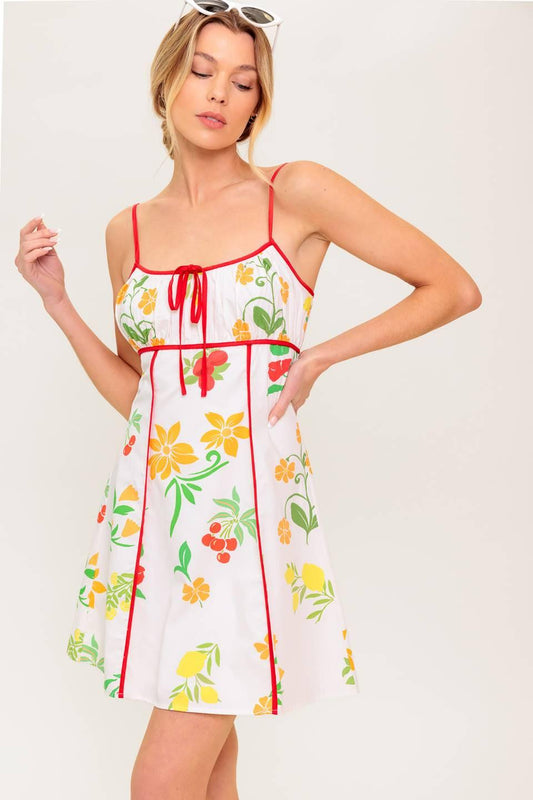 Heart of Gold Woven Mini Dress in ivory red, view 1 — Soul Flow Apparel