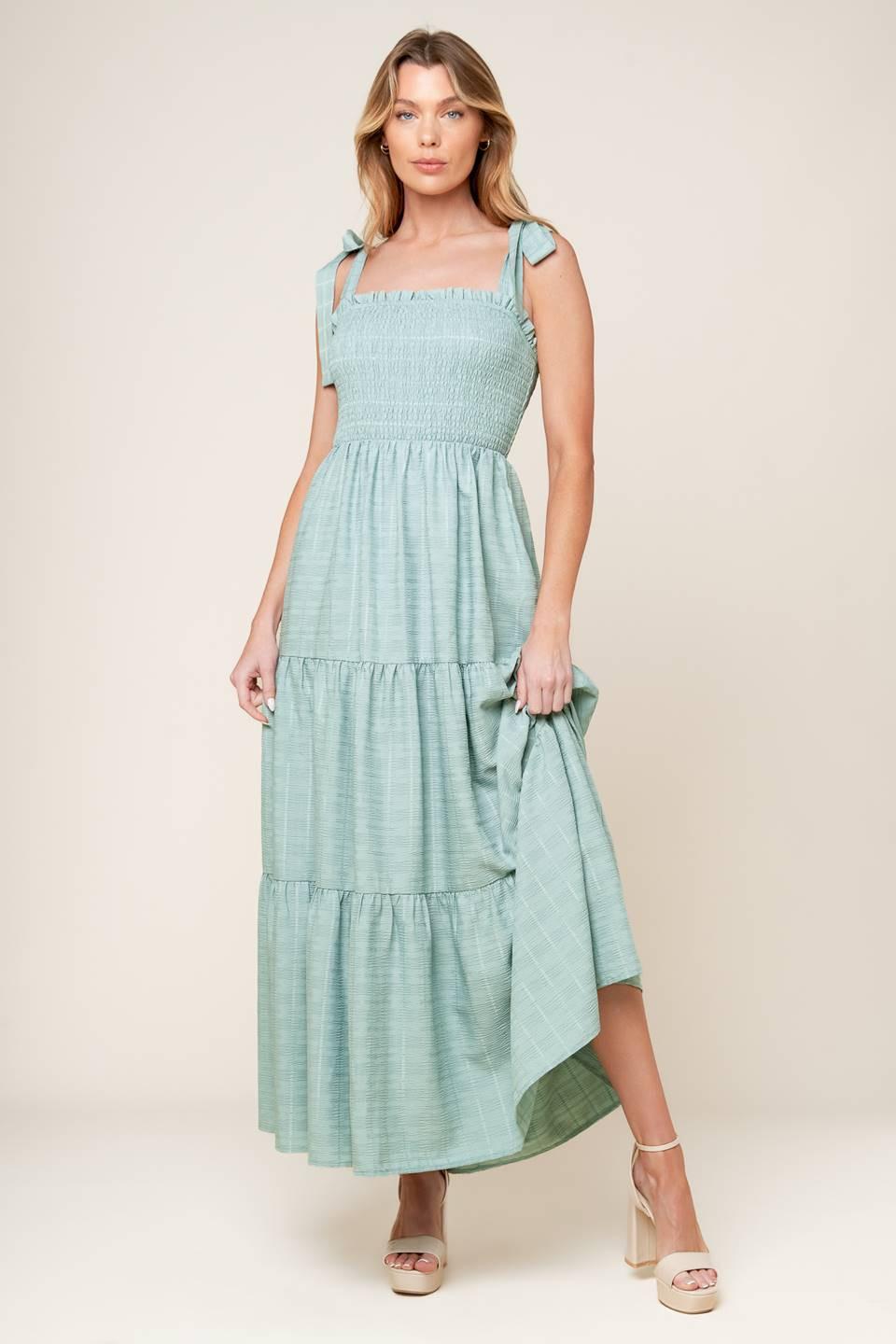 Horizons Ahead Woven Maxi Dress in dusty teal, view 1 — Soul Flow Apparel