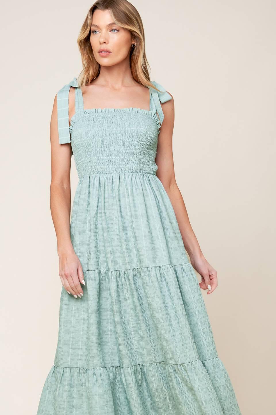 Horizons Ahead Woven Maxi Dress in dusty teal, view 3 — Soul Flow Apparel