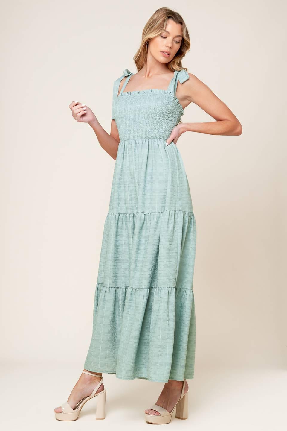 Horizons Ahead Woven Maxi Dress in dusty teal, view 4 — Soul Flow Apparel