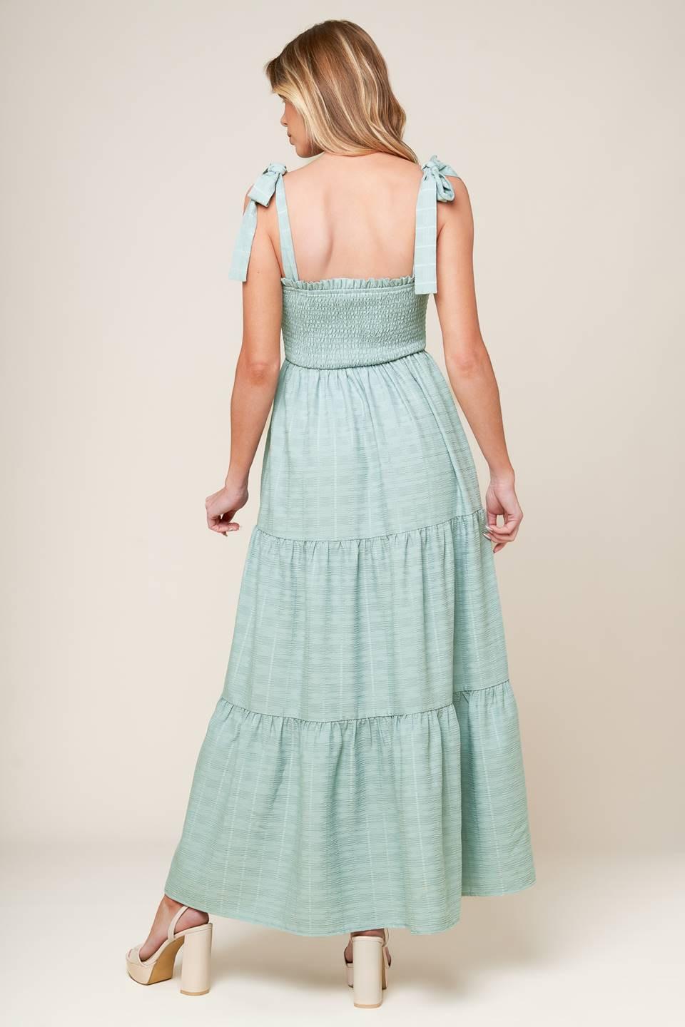 Horizons Ahead Woven Maxi Dress in dusty teal, view 5 — Soul Flow Apparel
