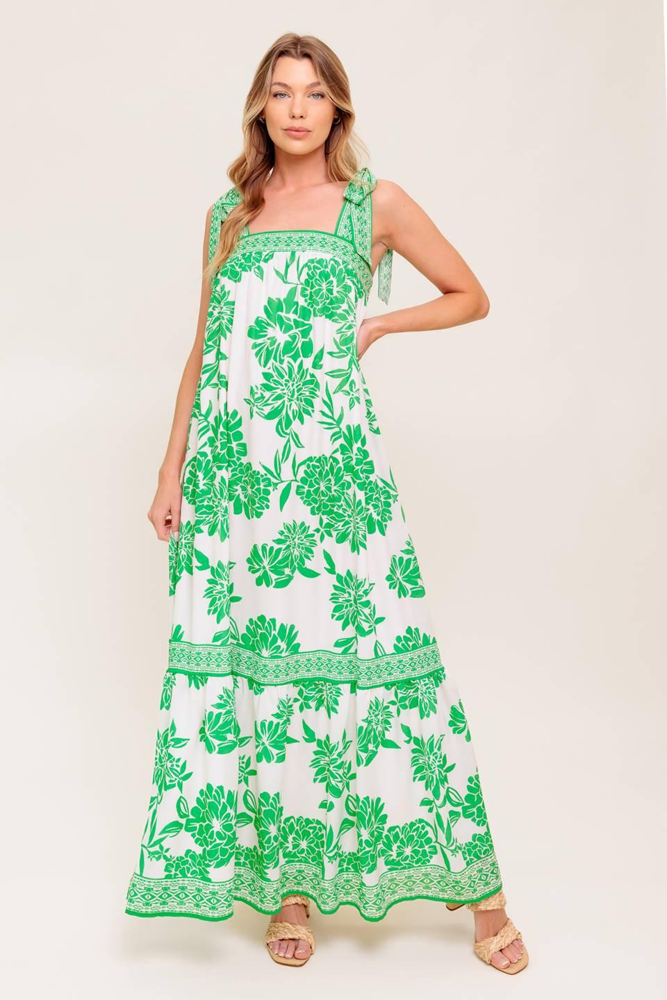 Garden Tales Woven Maxi Dress in ivory green, view 1 — Soul Flow Apparel