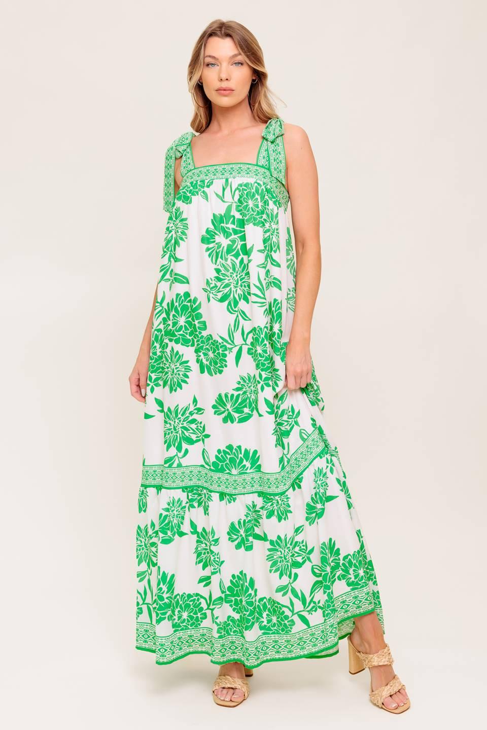 Garden Tales Woven Maxi Dress in ivory green, view 4 — Soul Flow Apparel