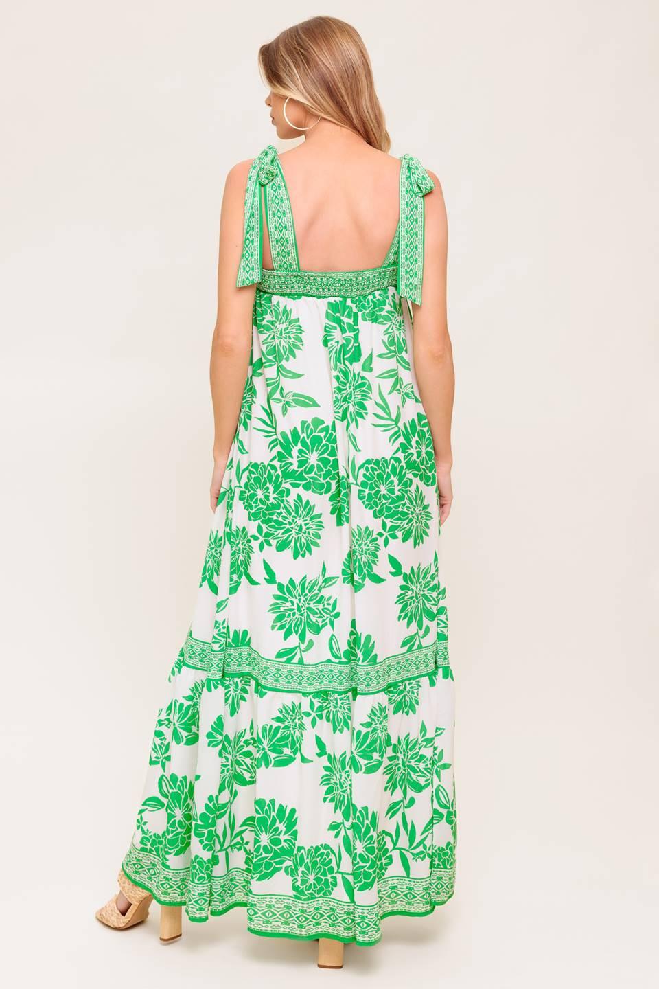 Garden Tales Woven Maxi Dress in ivory green, view 7 — Soul Flow Apparel