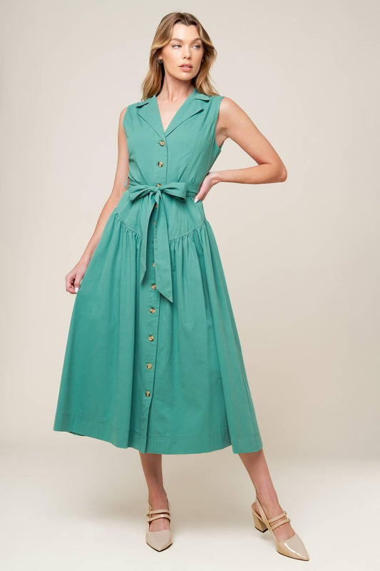 Wishing Well Teal Green Woven Midi Dress, view 1 — Soul Flow Apparel
