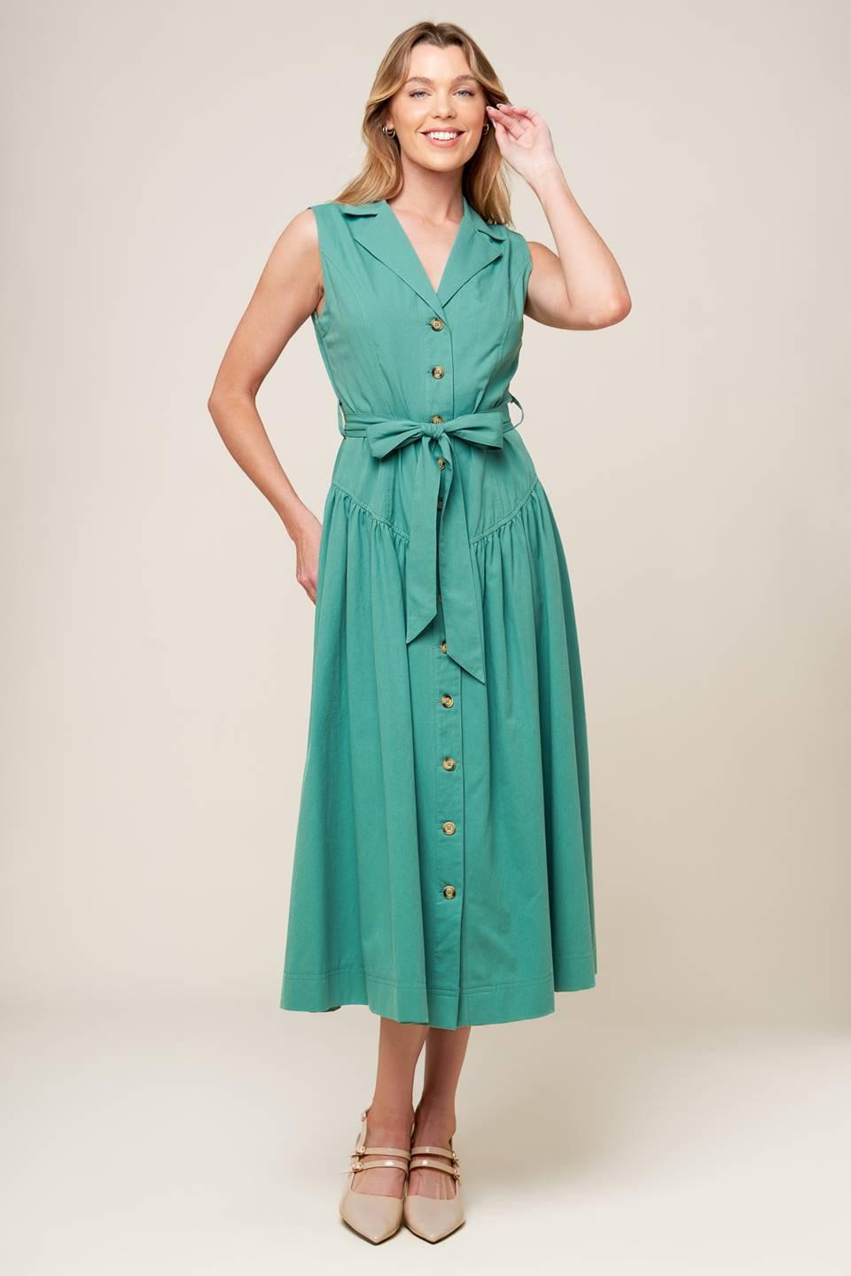 Wishing Well Teal Green Woven Midi Dress, view 2 — Soul Flow Apparel