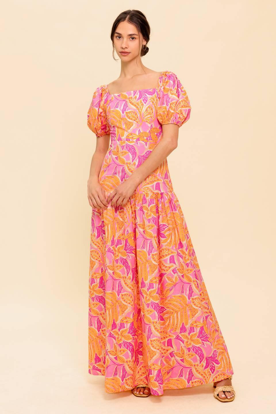 Little Luxuries Woven Maxi Dress in pink orange, view 1 — Soul Flow Apparel