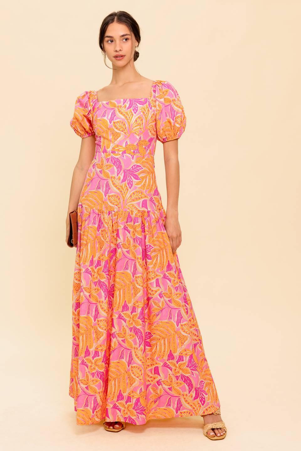 Little Luxuries Woven Maxi Dress in pink orange, view 2 — Soul Flow Apparel