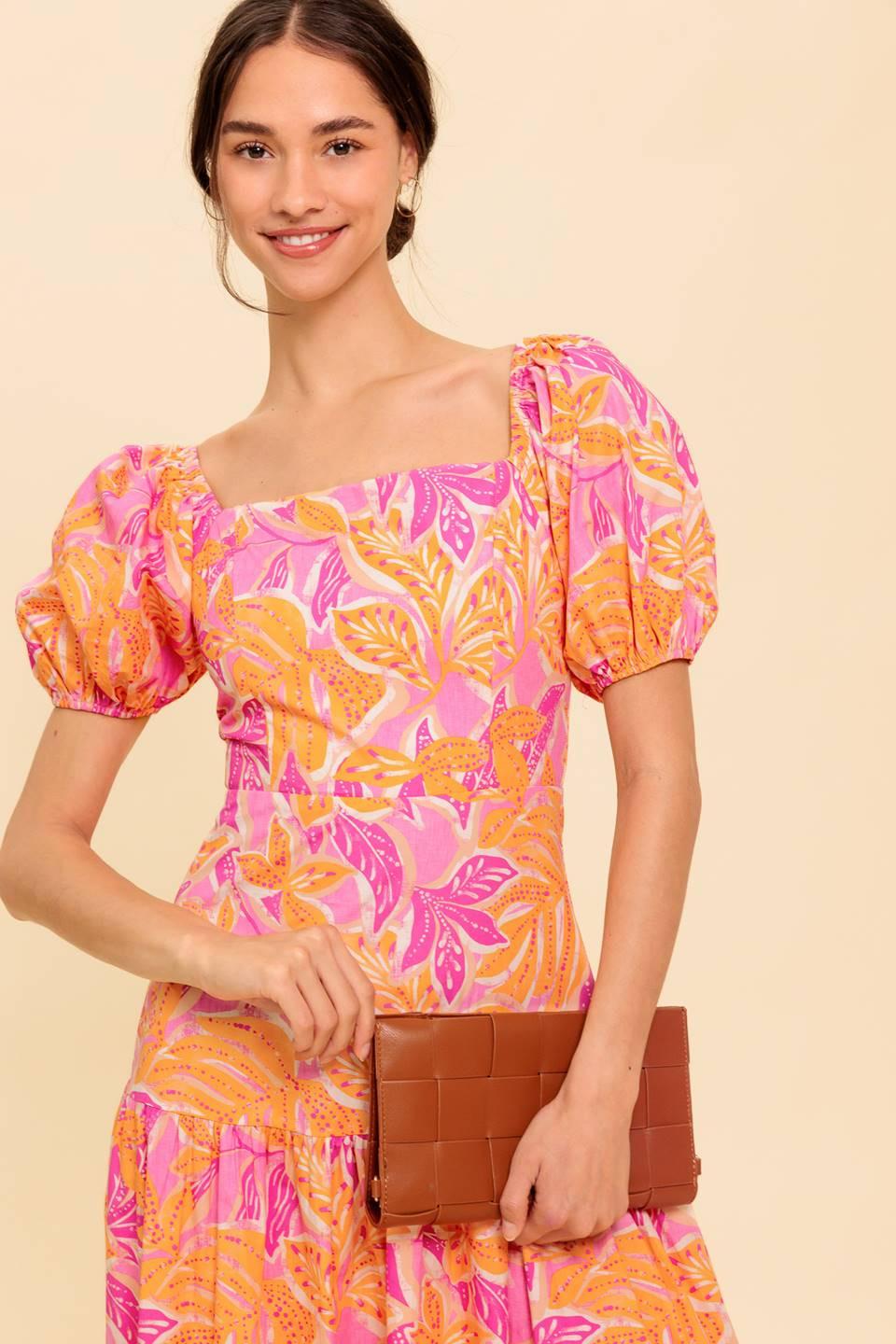 Little Luxuries Woven Maxi Dress in pink orange, view 3 — Soul Flow Apparel
