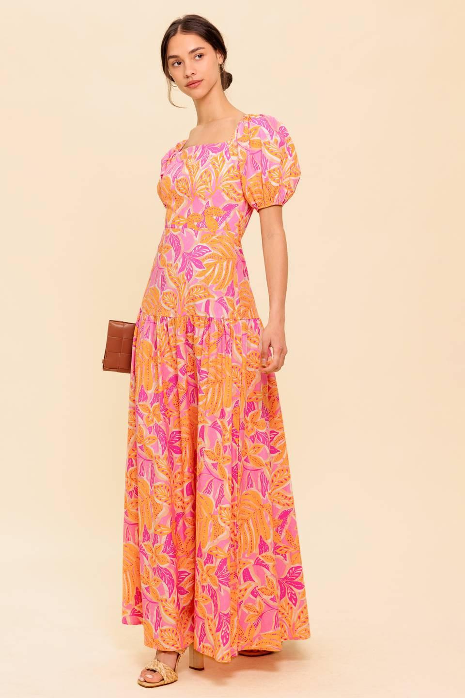 Little Luxuries Woven Maxi Dress in pink orange, view 4 — Soul Flow Apparel
