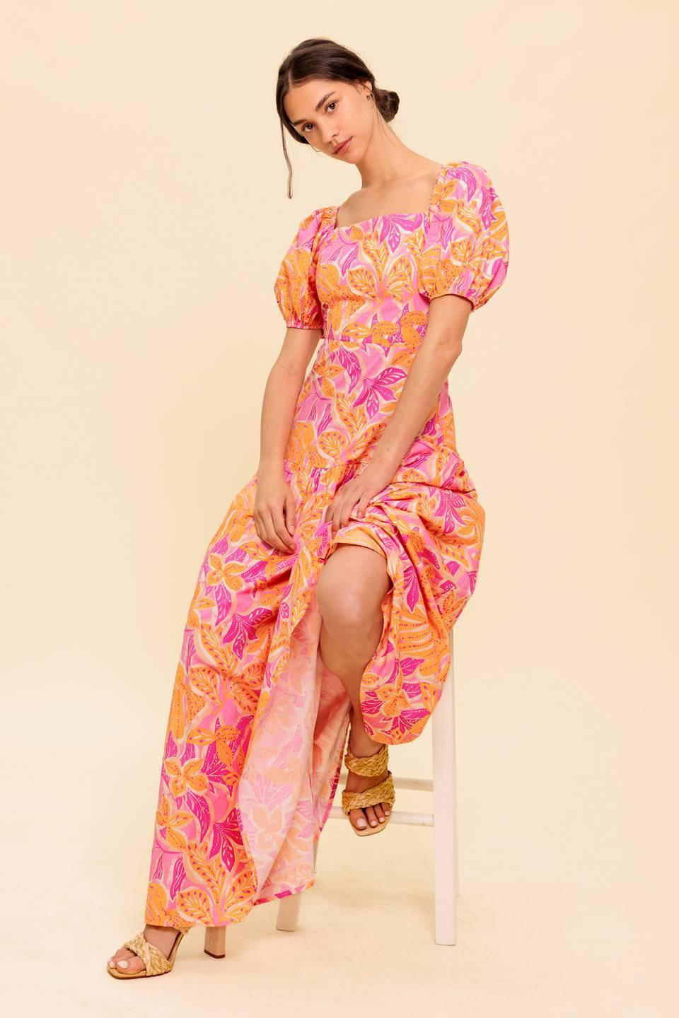 Little Luxuries Woven Maxi Dress in pink orange, view 6 — Soul Flow Apparel