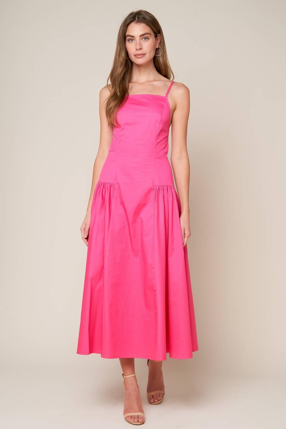 Sleek Essence Woven Midi Dress in pink, view 1 — Soul Flow Apparel