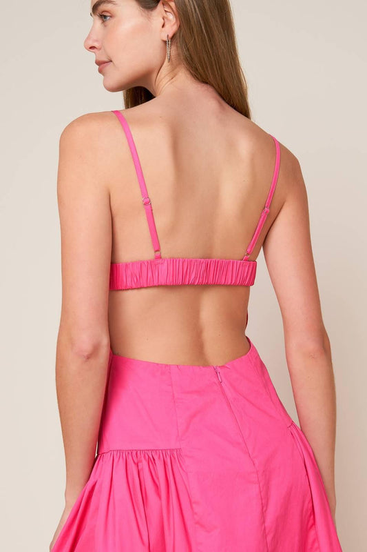 Sleek Essence Woven Midi Dress in pink, view 2 — Soul Flow Apparel