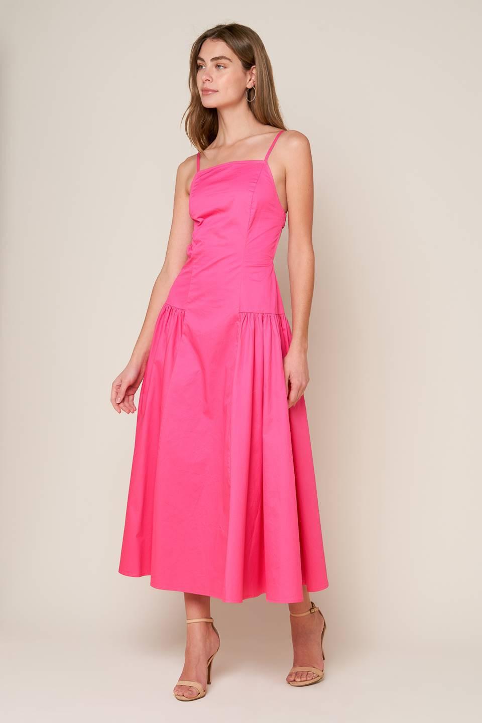 Sleek Essence Woven Midi Dress in pink, view 4 — Soul Flow Apparel